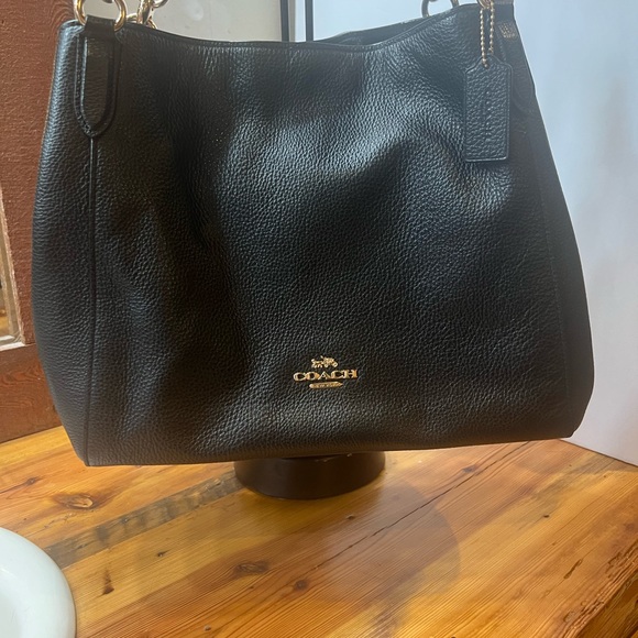 Authentic Coach Black Shoulder Bag with Gold Hardware